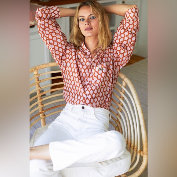 Emerson Fry Orange and White Patterned Blouse - Picture 5 of 16